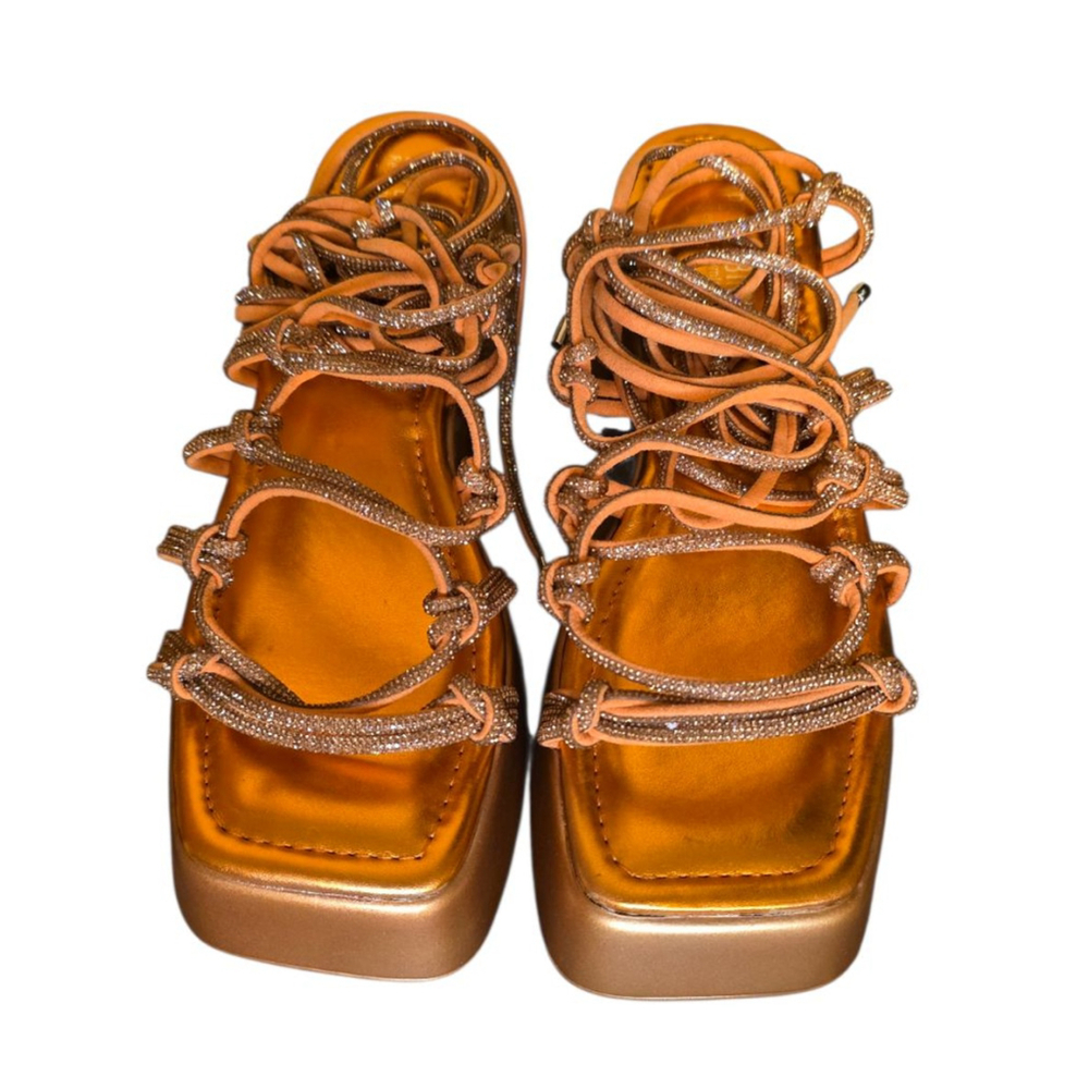 NWT Cape Robbin Orange Gold Platform Sandals Size 10